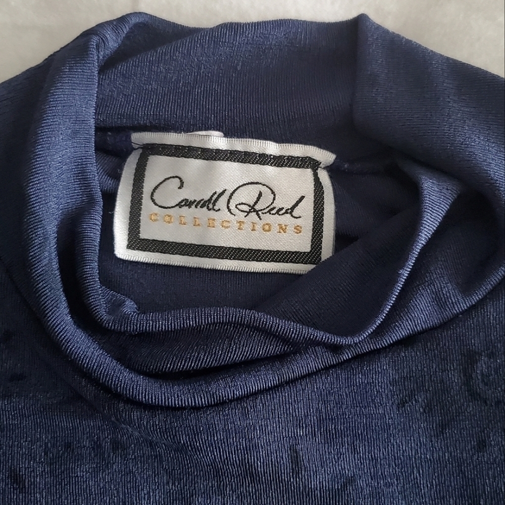 Carroll Reed Floral Print Mockneck Top Short Sleeves Pleated Relaxed-Fit Blue - Picture 3 of 6